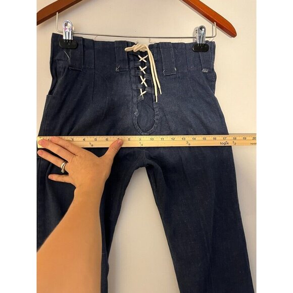 VTG Anastasas Womens 70s Dark Wash Denim Lace Front Bellbottom Flare Jeans 28x31 - Picture 10 of 14